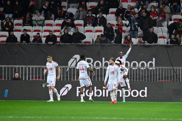 FOOTBALL : Nice (OGCN) vs Brest (SB29) - ligue 1 - 1 2 26 Joy of Brest™s midfielder 23 K. Doumbia after mark a goal during the French L1 2025-2026 season football match between Nice (OGCN) and Brest (SB) at Allianz Riviera stadium of Nice, south France, on February 1, 2026. NICEFrance  Copyright: xFredericxDIDESx
