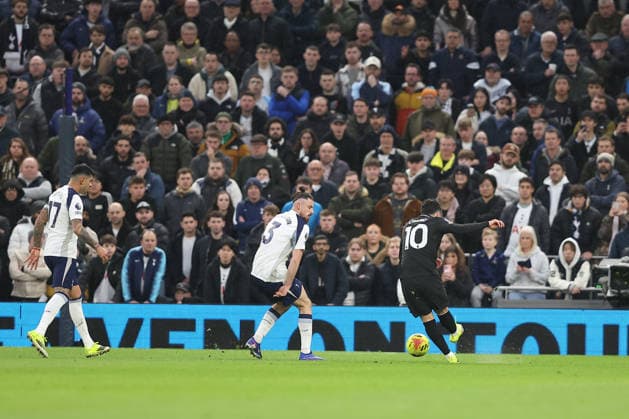 1st February 2026; Tottenham Hotspur Stadium, London, England; Premier League Football, Tottenham Hotspur versus Manchester City; Rayan Cherki of Manchester City scores in the 11th minute for 0-1  KatiexChan Content restricted for UK based newspaper