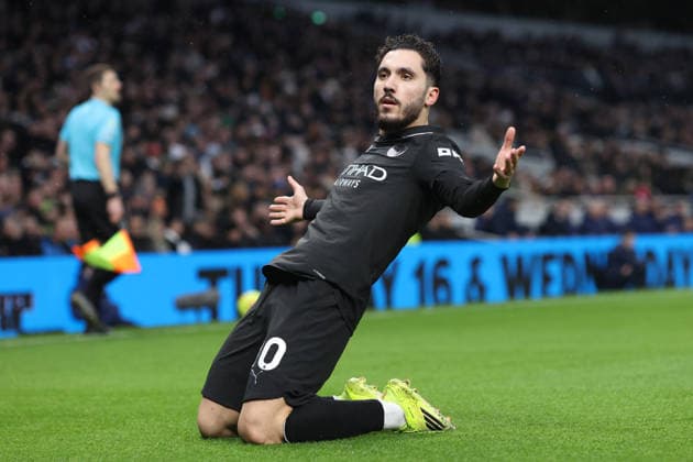 Tottenham gegen Manchester City 01. Februar 2026, London Premier League Fußball Tottenham Hotspur gegen Manchester City Rayan Cherki von Manchester City jubelt nach seinem Führungstreffer Foto Charlotte Wilson Offside London UK  Copyright: xCharlottexWilsonx xOffsidexOffside