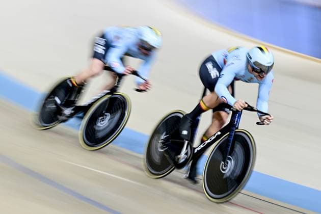 Yeno Vingerhoets and Belgian Lowie Nulens pictured in action during the men s Team Sprint first round at the first day of the 2026 UEC Track Elite European Championships, in Konya, Turkey, Sunday 01 February 2026. The European Championships take place from 01 to 05 February 2026. DIRKxWAEM  x160268223x