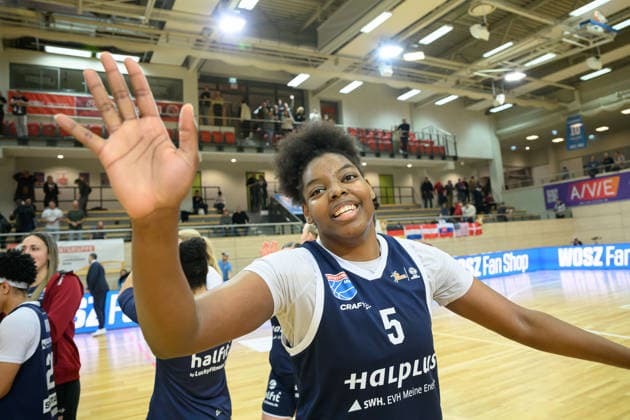 Khalis Cain Lions, 5 after the 78 68 home win, Syntainics MBC vs Eisvoegel USC Freiburg, Women, Basketball, 1 Bundesliga, DBBL, Main Round, 17 Matchday, Season 2025 26, 01 02 2026 Halle SWH Arena Sachsen Anhalt Germany