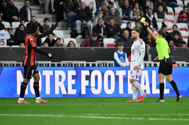 FOOTBALL : Nice (OGCN) vs Brest (SB29) - ligue 1 - 1 2 26 Nice™s forward 11 Sepe Wahi receive a yellow card by the referee Stephanie Frappart during the French L1 2025-2026 season football match between Nice (OGCN) and Brest (SB) at Allianz Riviera stadium of Nice, south France, on February 1, 2026. NICEFrance  Copyright: xFredericxDIDESx
