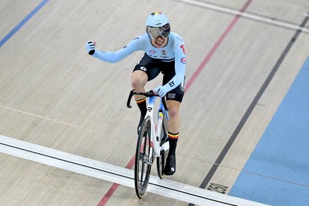 Belgian Helene Hesters celebrates after winning the women s Scratch race at the first day of the 2026 UEC Track Elite European Championships, in Konya, Turkey, Sunday 01 February 2026. The European Championships take place from 01 to 05 February 2026. DIRKxWAEM  x160276759x