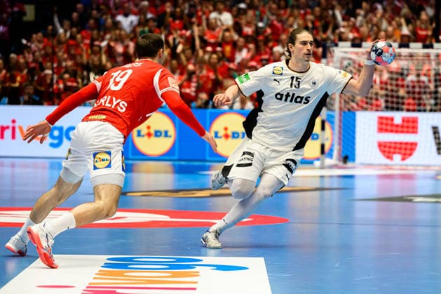 Herning Handball EM 2026 Final Denmark Germany v li Denmark Mathias Gidsel, Juri Knorr Germany Herning Jyske Bank Boxing Denmark