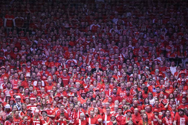 Denmark v Germany - Men s EHF EURO 2026 Final Denmark supporters cheer on the stands during the Men s EHF EURO 2026 Final match between Denmark and Germany at Jyske Bank Boxen on February 1, 2026 in Herning, Denmark.  SanjinxStrukic PIXSELL