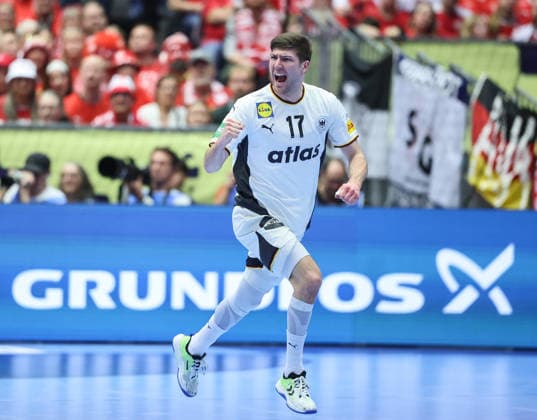 Denmark v Germany - Men s EHF EURO 2026 Final Lukas Zerbe of Germany celebrate during the Men s EHF EURO 2026 Final match between Denmark and Germany at Jyske Bank Boxen on February 1, 2026 in Herning, Denmark.  SanjinxStrukic PIXSELL