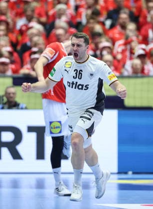 Denmark v Germany - Men s EHF EURO 2026 Final Lukas Mertens of Germany celebrate during the Men s EHF EURO 2026 Final match between Denmark and Germany at Jyske Bank Boxen on February 1, 2026 in Herning, Denmark.  SanjinxStrukic PIXSELL