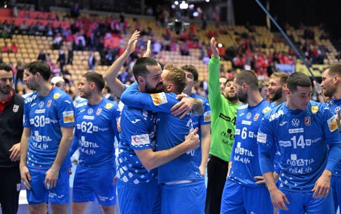 Herning, Denmark, 010226. Jyske Bank Boxen Hall. Third place match of the European Handball Championship, Iceland - Croatia. In the photo: celebration. Photo: Ante Cizmic CROPIX Hrvatska Copyright: xxAntexCizmicx island_hrvatska106-010226