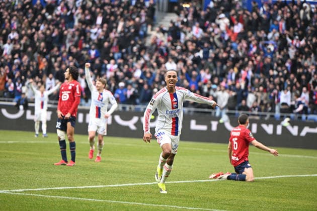 Football : Olympique Lyonnais v Lille LOSC - Ligue 1 - 01 02 2026 Noah NARTEY of Lyon scoring goal during the French league 1 match between Olympique Lyonnais and Lille LOSC at Groupama Stadium Decines Charpieu Lyon France on February 01, 2026 LYONFrance  Copyright: xMouradxAllilix