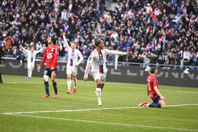 Football : Olympique Lyonnais v Lille LOSC - Ligue 1 - 01 02 2026 Noah NARTEY of Lyon scoring goal during the French league 1 match between Olympique Lyonnais and Lille LOSC at Groupama Stadium Decines Charpieu Lyon France on February 01, 2026 LYONFrance  Copyright: xMouradxAllilix