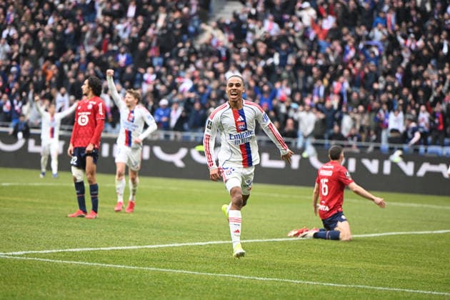 Football : Olympique Lyonnais v Lille LOSC - Ligue 1 - 01 02 2026 Noah NARTEY of Lyon scoring goal during the French league 1 match between Olympique Lyonnais and Lille LOSC at Groupama Stadium Decines Charpieu Lyon France on February 01, 2026 LYONFrance  Copyright: xMouradxAllilix