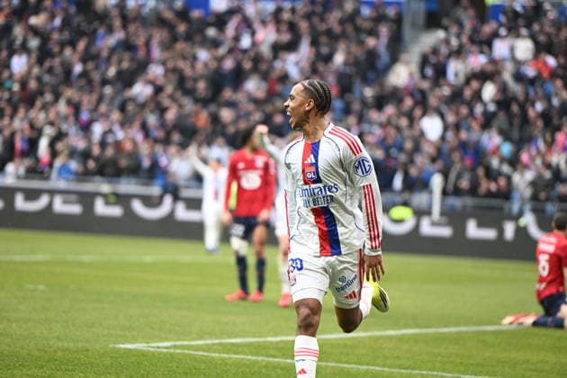 Football : Olympique Lyonnais v Lille LOSC - Ligue 1 - 01 02 2026 Noah NARTEY of Lyon scoring goal during the French league 1 match between Olympique Lyonnais and Lille LOSC at Groupama Stadium Decines Charpieu Lyon France on February 01, 2026 LYONFrance  Copyright: xMouradxAllilix