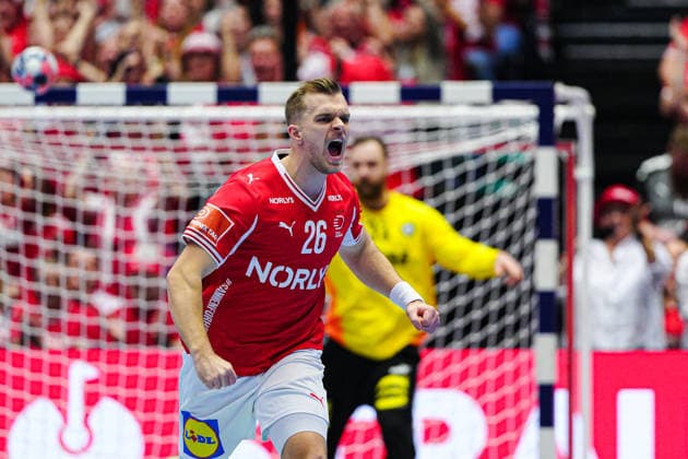 Goal celebration Johan Hansen Denmark, 26 DEN, Denmark vs Germany, Handball, EHF European Championship 2026, Final, 01 02 2026 DEN, Denmark vs Germany, Handball, EHF European Championship 2026, Final, 01 02 2026 Herning Copyright: xEibner-Pressefoto MarcelxvonxFehrnx EP_MFN