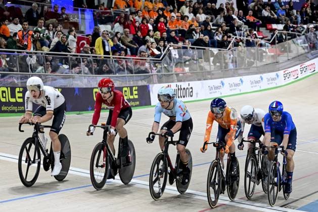 Belgian Jules Hesters pictured in action during the men s Elimination final at the first day of the 2026 UEC Track Elite European Championships, in Konya, Turkey, Sunday 01 February 2026. The European Championships take place from 01 to 05 February 2026. DIRKxWAEM  x160280855x