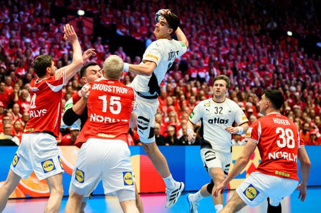 Herning Handball EM 2026 Final Denmark Germany Denmark Magnus Landin, Jannik Kohlbacher Germany , Denmark Magnus Saugstrup Jensen, Julian Köster Koester Germany Herning Jyske Bank Boxing Denmark