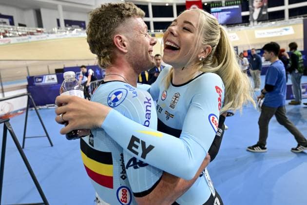 Belgian Jules Hesters and Belgian Helene Hesters pictured in action during the first day of the 2026 UEC Track Elite European Championships, in Konya, Turkey, Sunday 01 February 2026. The European Championships take place from 01 to 05 February 2026. DIRKxWAEM  x160281898x
