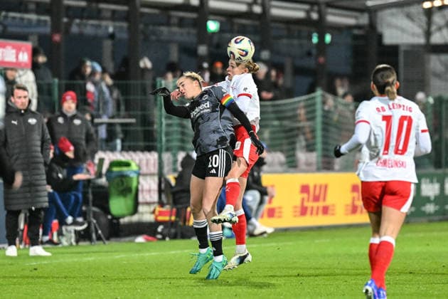 Soccer I Women I Season 2025 2026 I Bundesliga I 16 Matchday I RB Leipzig Eintracht Frankfurt I 01 02 2026 duel Laura Freigang 10, Eintracht Frankfurt vs Victoria Krug 20, Rasenballsport Leipzig Leipzig RB Training Center, Cottaweg 7 Saxony Germany Copyright: xLobeca InesxHähnelx
