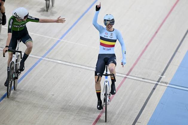 Belgian Helene Hesters pictured in action during the women s Scratch race at the first day of the 2026 UEC Track Elite European Championships, in Konya, Turkey, Sunday 01 February 2026. The European Championships take place from 01 to 05 February 2026. DIRKxWAEM  x160283134x