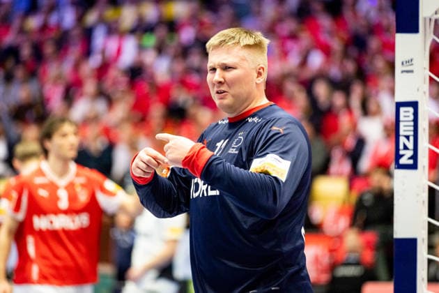 HERNING, DENMARK - FEBRUARY 1: Emil Nielsen (Denmark, 12) gestures during the EHF EURO 2026 Final match between Denmark vs Germany at Jyske Bank Boxen Arena on February 1, 2026 in Herning, Denmark. Midtjylland Denmark Copyright: xMarioxM.xKobergx