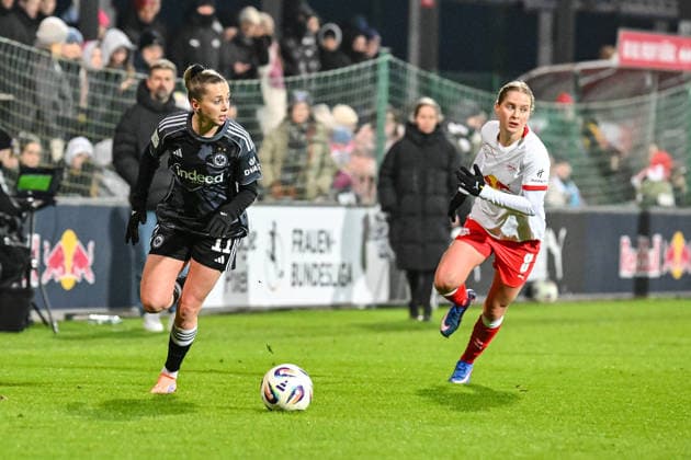 Soccer I Women I Season 2025 2026 I Bundesliga I Matchday 16 I RB Leipzig Eintracht Frankfurt I 01 02 2026 duel Nina Lührßen 11, Eintracht Frankfurt vs Emilia Asgeirsdottir 8, Rasenballsport Leipzig Leipzig RB Training Center, Cottaweg 7 Saxony Germany Copyright: xLobeca InesxHähnelx
