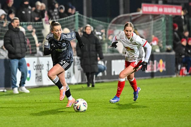 Soccer I Women I Season 2025 2026 I Bundesliga I Matchday 16 I RB Leipzig Eintracht Frankfurt I 01 02 2026 duel Nina Lührßen 11, Eintracht Frankfurt vs Emilia Asgeirsdottir 8, Rasenballsport Leipzig Leipzig RB Training Center, Cottaweg 7 Saxony Germany Copyright: xLobeca InesxHähnelx