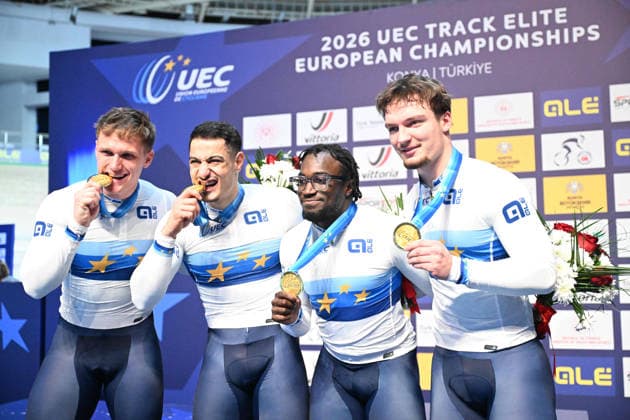 01-02-2026 European Championships Elite Track; Giornata 01; 2026, France; Helal Rayan; Oliviero, Etienne; Gillion, Timmy; Derache, Tom; Konya - Velodrom; 