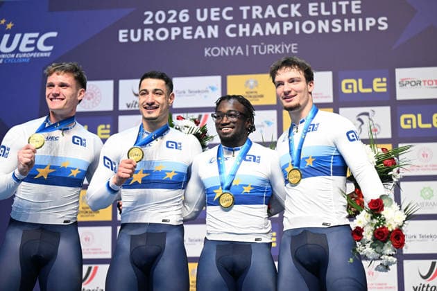 01-02-2026 European Championships Elite Track; Giornata 01; 2026, France; Helal Rayan; Oliviero, Etienne; Gillion, Timmy; Derache, Tom; Konya - Velodrom; 