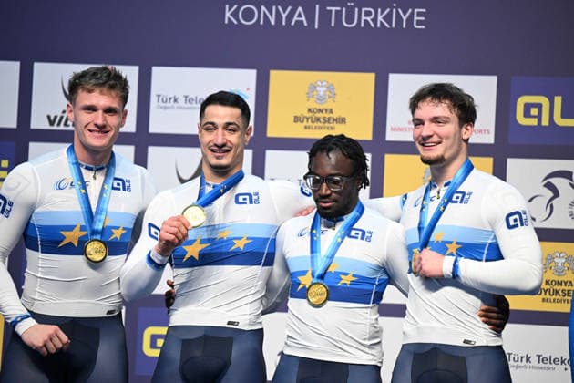 01-02-2026 European Championships Elite Track; Giornata 01; 2026, France; Helal Rayan; Oliviero, Etienne; Gillion, Timmy; Derache, Tom; Konya - Velodrom; 