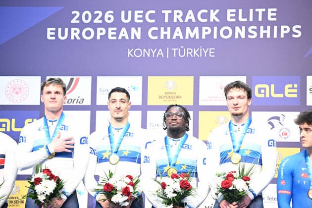 01-02-2026 European Championships Elite Track; Giornata 01; 2026, France; Helal Rayan; Oliviero, Etienne; Gillion, Timmy; Derache, Tom; Konya - Velodrom; 