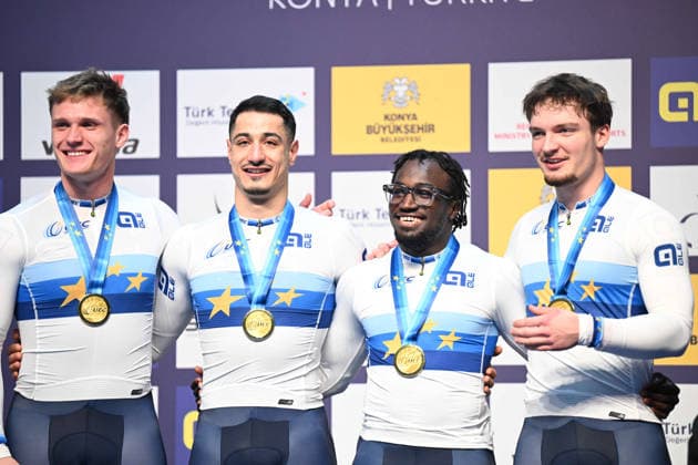 01-02-2026 European Championships Elite Track; Giornata 01; 2026, France; Helal Rayan; Oliviero, Etienne; Gillion, Timmy; Derache, Tom; Konya - Velodrom; 