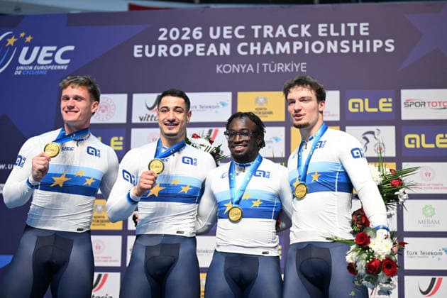 01-02-2026 European Championships Elite Track; Giornata 01; 2026, France; Helal Rayan; Oliviero, Etienne; Gillion, Timmy; Derache, Tom; Konya - Velodrom; 