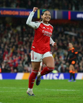 London, England, February 01 2026: Olivia Smith (15 Arsenal) celebrates after opening the scoring during the FIFA Womens Champions Cup 2026 Final game between Arsenal and SC Corinthians at Emirates Stadium in London, England. (Photo by Jay Patel Sports Press Photo SPP) Copyright: xJayxPatel SportsxPressxPhoto SPPx Sportspressphoto_SPR87803