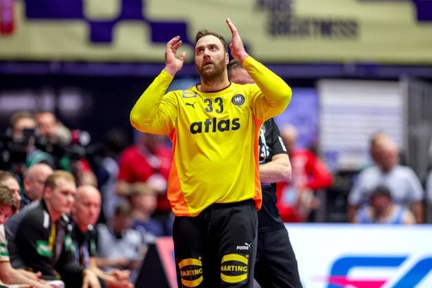 01 02 2026, Handball, Men s EHF EURO 2026, Germany Denmark, Jyske Bank Boxing in Herning, Final Andreas Wolff Germany 33 gesticulating on the pitch disappointed disappointment Denmark