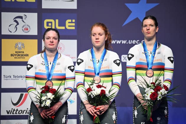 01-02-2026 European Championships Elite Women Track; Giornata 01; 2026, Olanda; Van De Wouw, Hetty; Van Der Peet, Steffie; Kalee, Kimberly; Konya - Velodrom; 