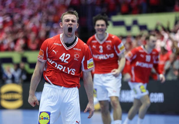 Denmark v Germany - Men s EHF EURO 2026 Final Thomas Arnoldsen of Denmark celebrate after the Men s EHF EURO 2026 Final match between Denmark and Germany at Jyske Bank Boxen on February 1, 2026 in Herning, Denmark.  SanjinxStrukic PIXSELL