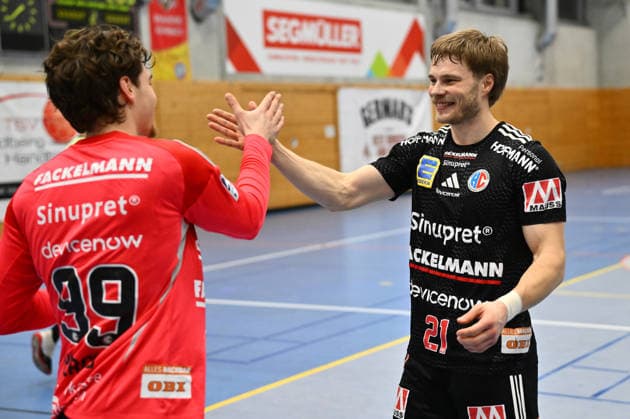 01 02 2026 Handball season 2025 2026 Test match Friendly match HC Erlangen HCE Frisch Auf Göppingen xwoxzix Tin Herceg 99, HC Erlangen HCE Christopher Bissel 21, HC Erlangen HCE Cheers of joy after the end of the match