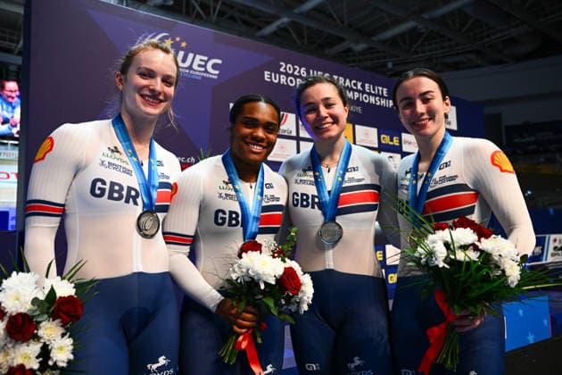 2026 UEC Track Elite European Championships Picture by Olly Hassell SWpix.com - 01 02 2026 - Cycling - 2026 UEC Track Elite European Championships - Konya Velodrome, Konya, Türkiye - Women s Team Sprint Podium - Rhianna Parris-Smith, Sophie Capewell, Lauren Bell, Lowri Thomas (Great Britain) after winning the Silver Medal Copyright: x xSWpix.comx(t axPhotographyxHubxLtd)xOllyxHassell SWpix.comx SWP-3177-0145