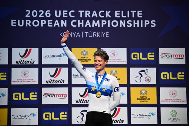 2026 UEC Track Elite European Championships Picture by Olly Hassell SWpix.com - 01 02 2026 - Cycling - 2026 UEC Track Elite European Championships - Konya Velodrome, Konya, Türkiye - Men s Elimination Race Final - Tobias Hansen Aagaard (Denmark) wins the Gold Medal Copyright: x xSWpix.comx(t axPhotographyxHubxLtd)xOllyxHassell SWpix.comx SWP-3177-0169