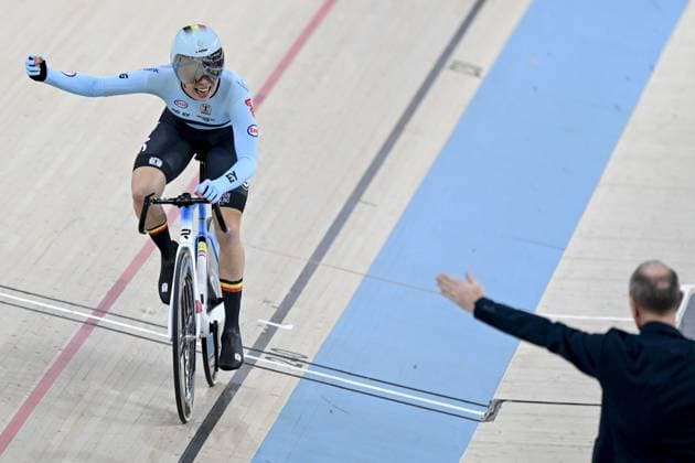 Belgian Helene Hesters celebrates after winning the women s Scratch race at the first day of the 2026 UEC Track Elite European Championships, in Konya, Turkey, Sunday 01 February 2026. The European Championships take place from 01 to 05 February 2026. DIRKxWAEM  x160286552x