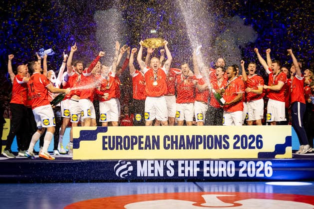 HERNING, DENMARK - FEBRUARY 1: Gold team Denmark during the EHF EURO 2026 Final match between Denmark vs Germany at Jyske Bank Boxen Arena on February 1, 2026 in Herning, Denmark. Midtjylland Denmark Copyright: xMarioxM.xKobergx