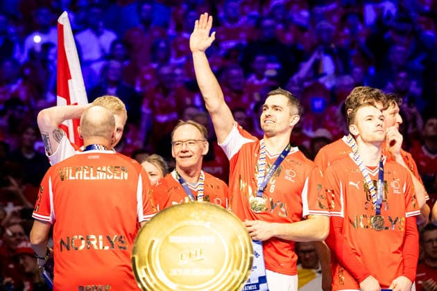 HERNING, DENMARK - FEBRUARY 1: Gold team Denmark during the EHF EURO 2026 Final match between Denmark vs Germany at Jyske Bank Boxen Arena on February 1, 2026 in Herning, Denmark. Midtjylland Denmark Copyright: xMarioxM.xKobergx