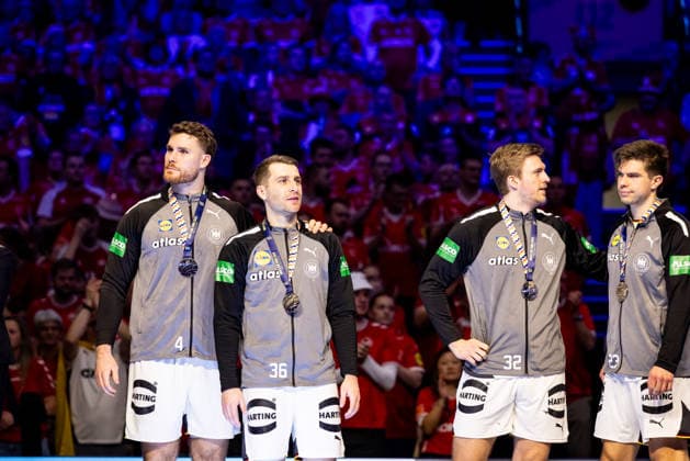 HERNING, DENMARK - FEBRUARY 1: Silver team Germany during the EHF EURO 2026 Final match between Denmark vs Germany at Jyske Bank Boxen Arena on February 1, 2026 in Herning, Denmark. Midtjylland Denmark Copyright: xMarioxM.xKobergx