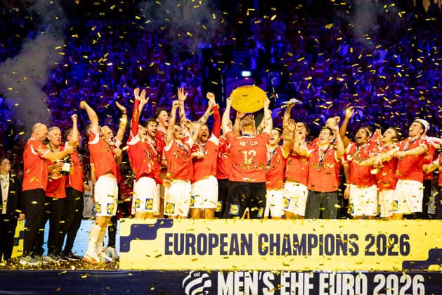 HERNING, DENMARK - FEBRUARY 1: Gold team Denmark during the EHF EURO 2026 Final match between Denmark vs Germany at Jyske Bank Boxen Arena on February 1, 2026 in Herning, Denmark. Midtjylland Denmark Copyright: xMarioxM.xKobergx