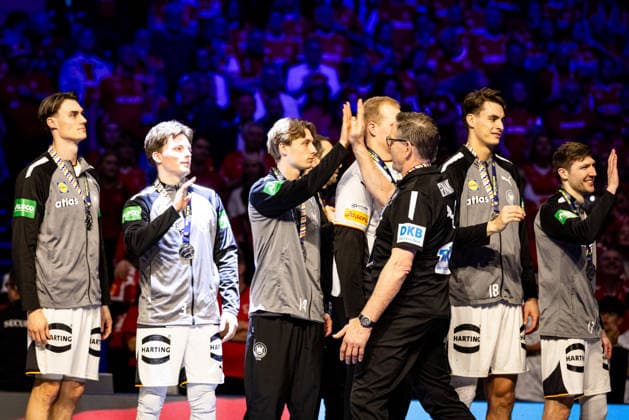 HERNING, DENMARK - FEBRUARY 1: Silver team Germany during the EHF EURO 2026 Final match between Denmark vs Germany at Jyske Bank Boxen Arena on February 1, 2026 in Herning, Denmark. Midtjylland Denmark Copyright: xMarioxM.xKobergx