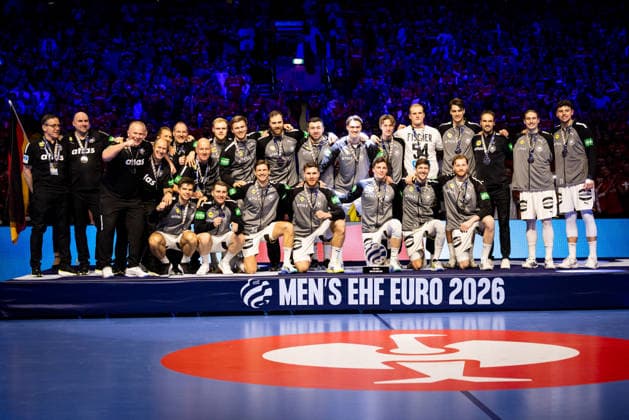 HERNING, DENMARK - FEBRUARY 1: Silver team Germany during the EHF EURO 2026 Final match between Denmark vs Germany at Jyske Bank Boxen Arena on February 1, 2026 in Herning, Denmark. Midtjylland Denmark Copyright: xMarioxM.xKobergx