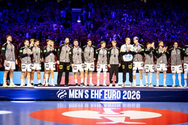 HERNING, DENMARK - FEBRUARY 1: Silver team Germany during the EHF EURO 2026 Final match between Denmark vs Germany at Jyske Bank Boxen Arena on February 1, 2026 in Herning, Denmark. Midtjylland Denmark Copyright: xMarioxM.xKobergx