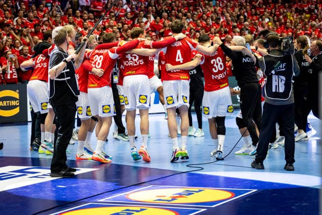 HERNING, DENMARK - FEBRUARY 1: celebration after victory team Denmark during the EHF EURO 2026 Final match between Denmark vs Germany at Jyske Bank Boxen Arena on February 1, 2026 in Herning, Denmark. Midtjylland Denmark Copyright: xMarioxM.xKobergx