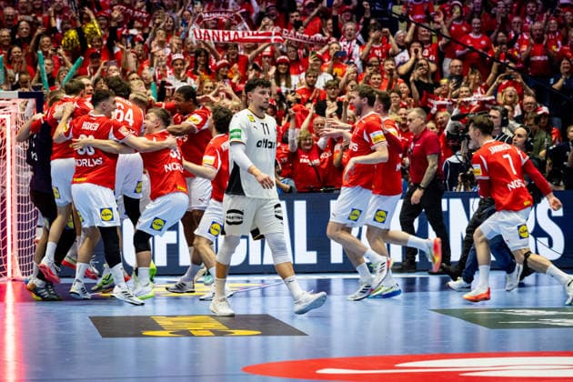 HERNING, DENMARK - FEBRUARY 1: celebration after victory team Denmark during the EHF EURO 2026 Final match between Denmark vs Germany at Jyske Bank Boxen Arena on February 1, 2026 in Herning, Denmark. Midtjylland Denmark Copyright: xMarioxM.xKobergx