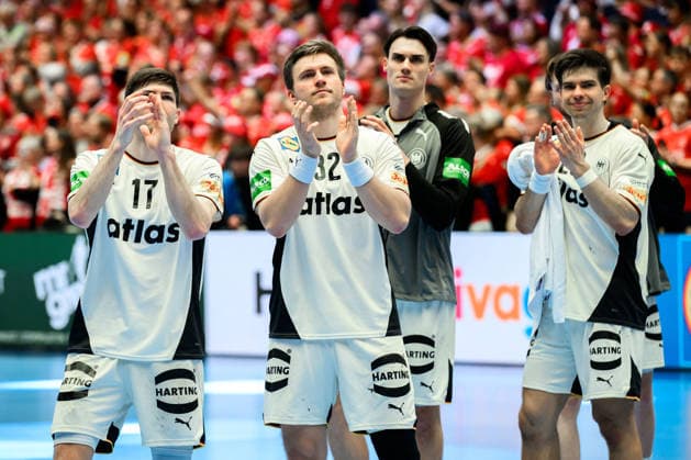 Herning Handball EM 2026 Final Denmark Germany Lukas Zerbe Germany , Franz Semper Germany , Renars Uscins Germany Herning Jyske Bank Boxing Denmark