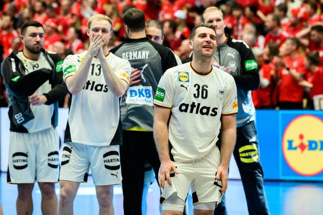 Herning Handball EM 2026 Final Denmark Germany Lukas Mertens Germany dissatisfied disappointed dejected frustrated, Herning Jyske Bank Boxing Denmark